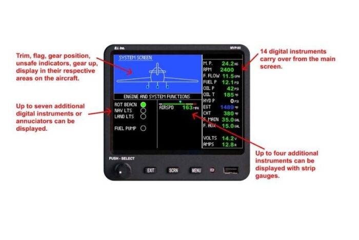 MVP-50P Glass Panel Engine Monitor for Piston Engine Aircraft - Pacific Coast Avionics